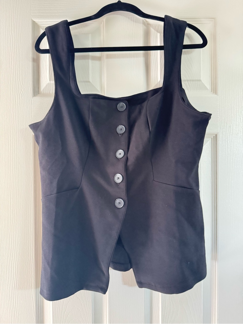 Anthropologie Black Button-Front Square-Neck Vest